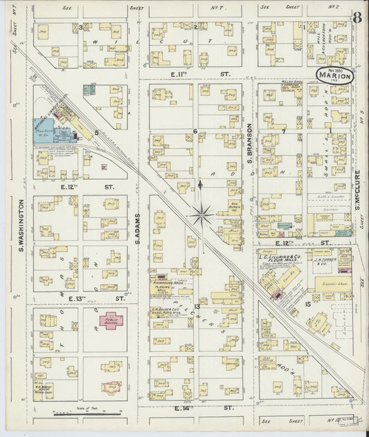 Sanborn Fire Insurance Map from Marion, Grant County, Indiana (1890), Sheet #0008 - Historic Sanborn Fire Insurance Map Print, vintage old map wall art, antique decor, genealogy gift, Indiana Indiana map