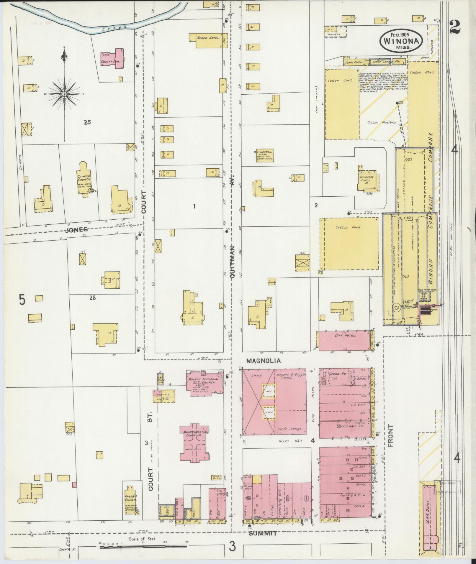 Sanborn Fire Insurance Map from Winona, Montgomery County, Mississippi (1905), Sheet #0002 - Complete Map Set gallery image, historic Sanborn map, vintage wall art, Mississippi Mississippi