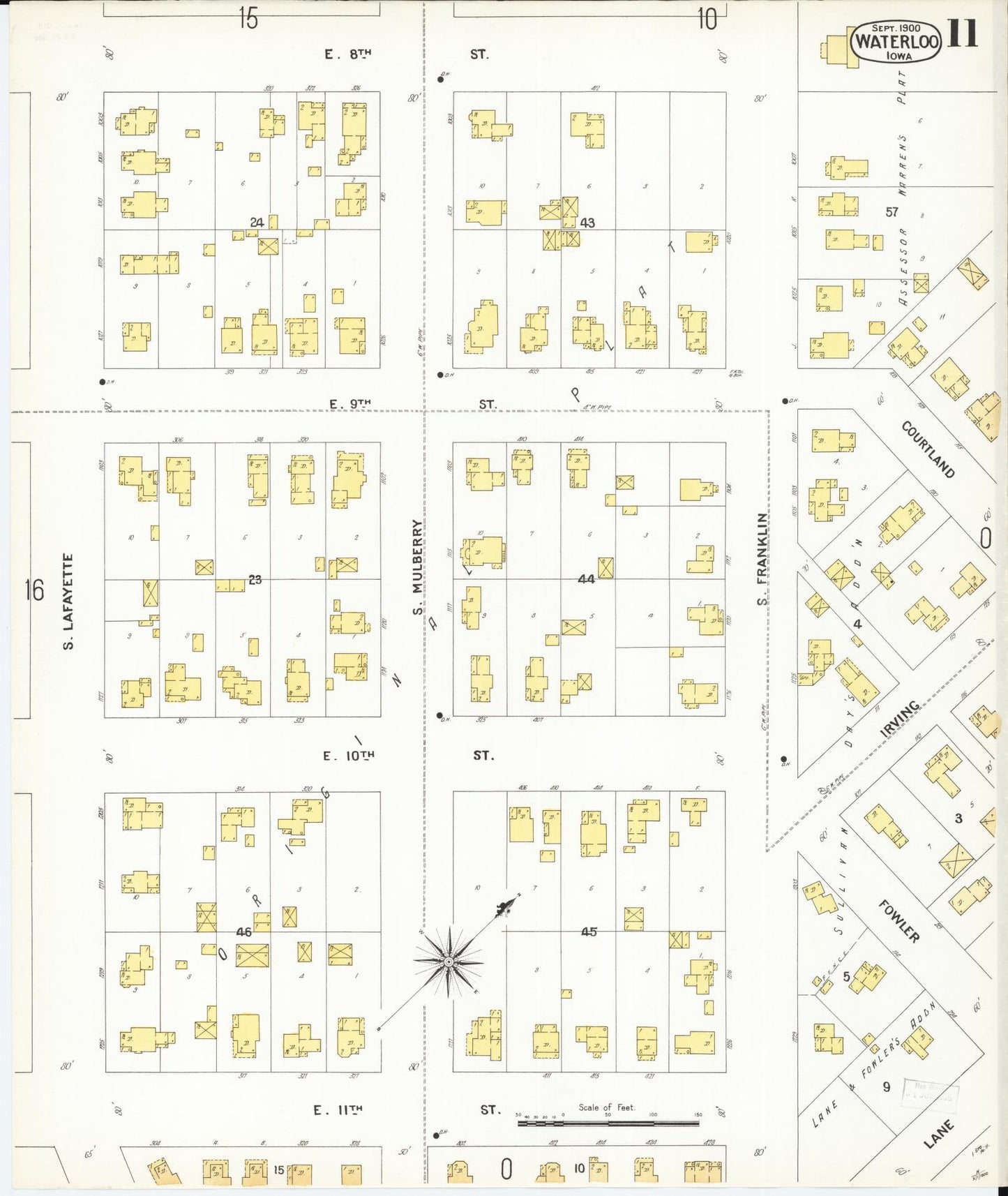 Sanborn Fire Insurance Map from Waterloo, Black Hawk County, Iowa (1900), Sheet #0011 - Historic Sanborn Fire Insurance Map Print, vintage old map wall art