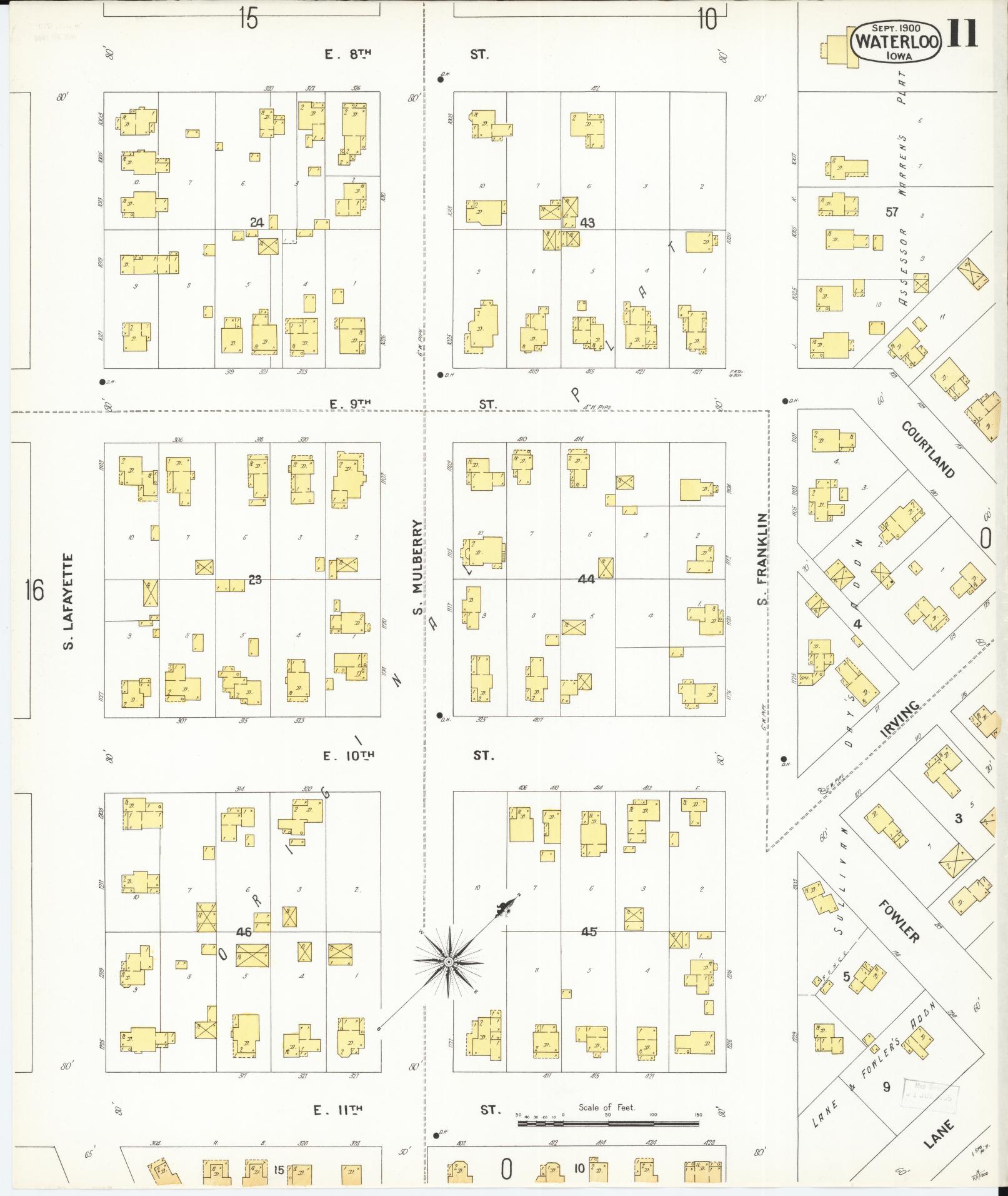 Sanborn Fire Insurance Map from Waterloo, Black Hawk County, Iowa (1900), Sheet #0011 - Historic Sanborn Fire Insurance Map Print, vintage old map wall art