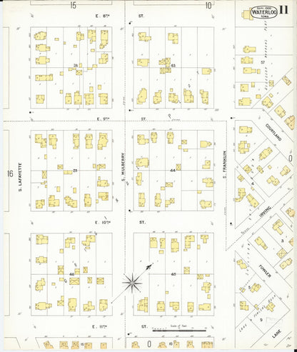 Sanborn Fire Insurance Map from Waterloo, Black Hawk County, Iowa (1900), Sheet #0011 - Historic Sanborn Fire Insurance Map Print, vintage old map wall art