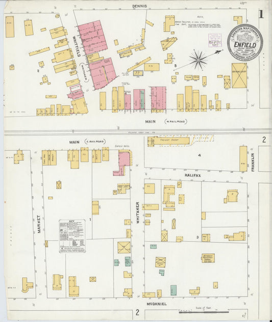 Sanborn Fire Insurance Map from Enfield, Halifax County, North Carolina (1905), Sheet #0001 - Historic Sanborn Fire Insurance Map Print, vintage old map wall art, antique decor, genealogy gift, North Carolina North Carolina map