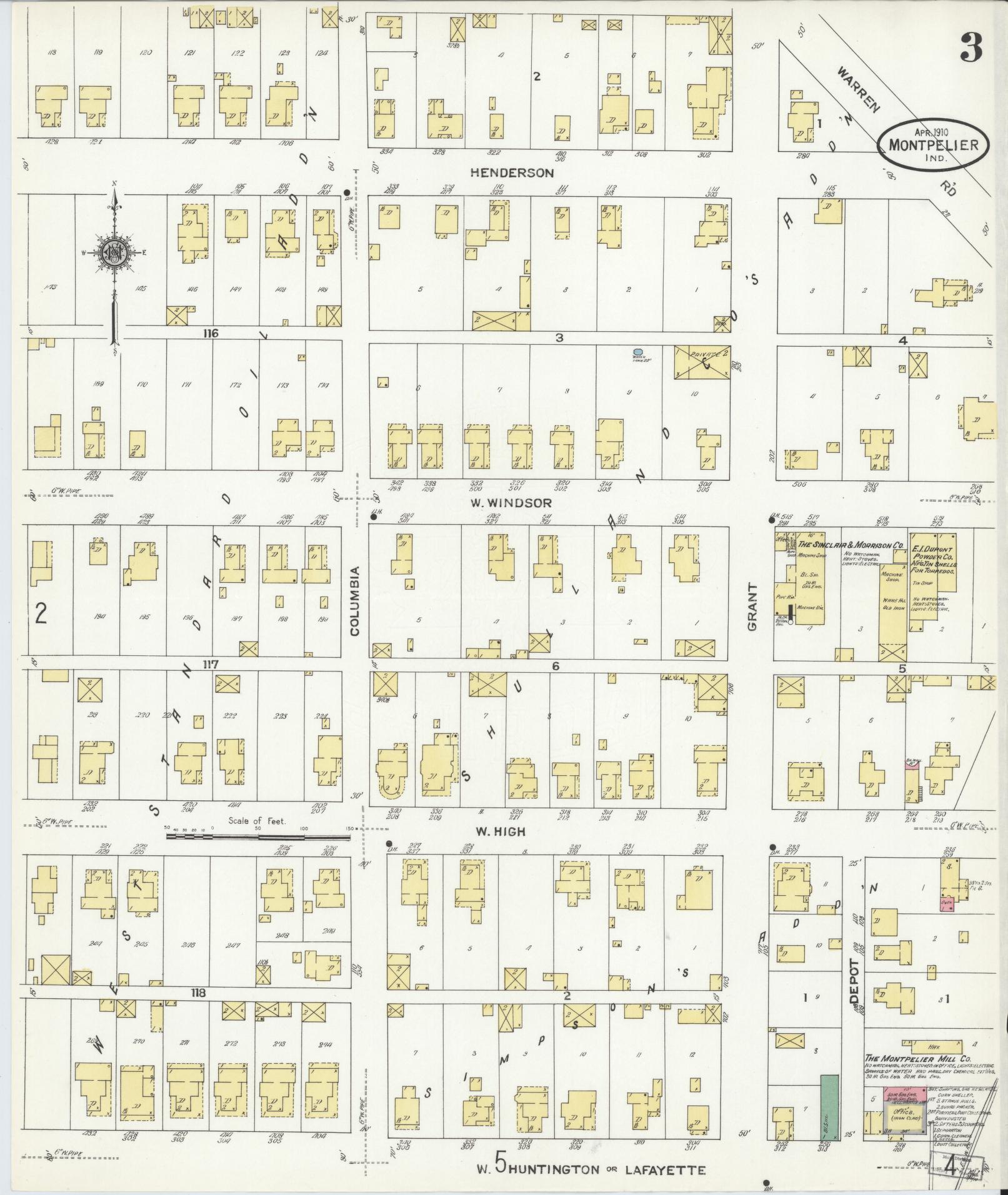 Sanborn Fire Insurance Map from Montpelier, Blackford County, Indiana (1910), Sheet #0003 - Complete Map Set gallery image, historic Sanborn map, vintage wall art, Indiana Indiana