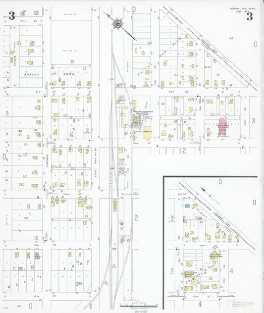 Sanborn Fire Insurance Map from Heron Lake, Jackson County, Minnesota (1947), Sheet #0003 - Historic Sanborn Fire Insurance Map Print, vintage old map wall art, antique decor, genealogy gift, Minnesota Minnesota map