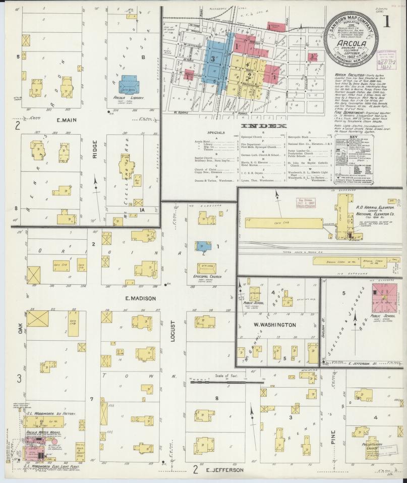 Sanborn Fire Insurance Map from Arcola, Douglas County, Illinois. (1907) – Map View