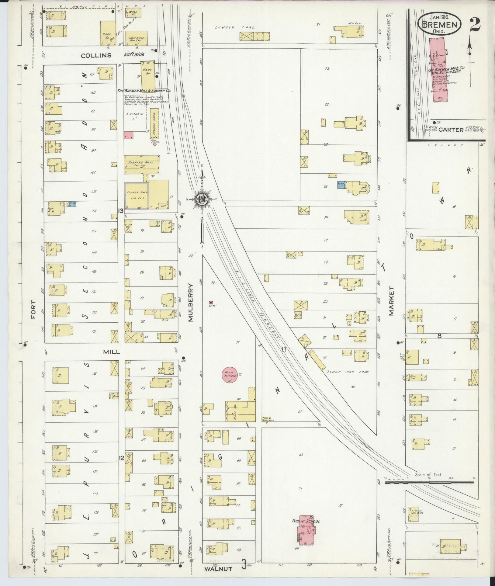 Sanborn Fire Insurance Map from Bremen, Fairfield County, Ohio (1916), Sheet #0002 - Historic Sanborn Fire Insurance Map Print, vintage old map wall art, antique decor, genealogy gift, Ohio Ohio map
