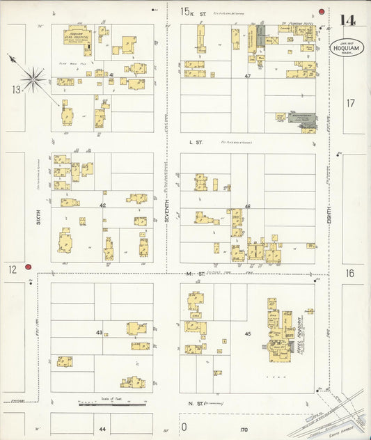 Sanborn Fire Insurance Map from Hoquiam, Grays Harbor County, Washington (1907), Sheet #0014 - Historic Sanborn Fire Insurance Map Print, vintage old map wall art, antique decor, genealogy gift, Washington Washington map