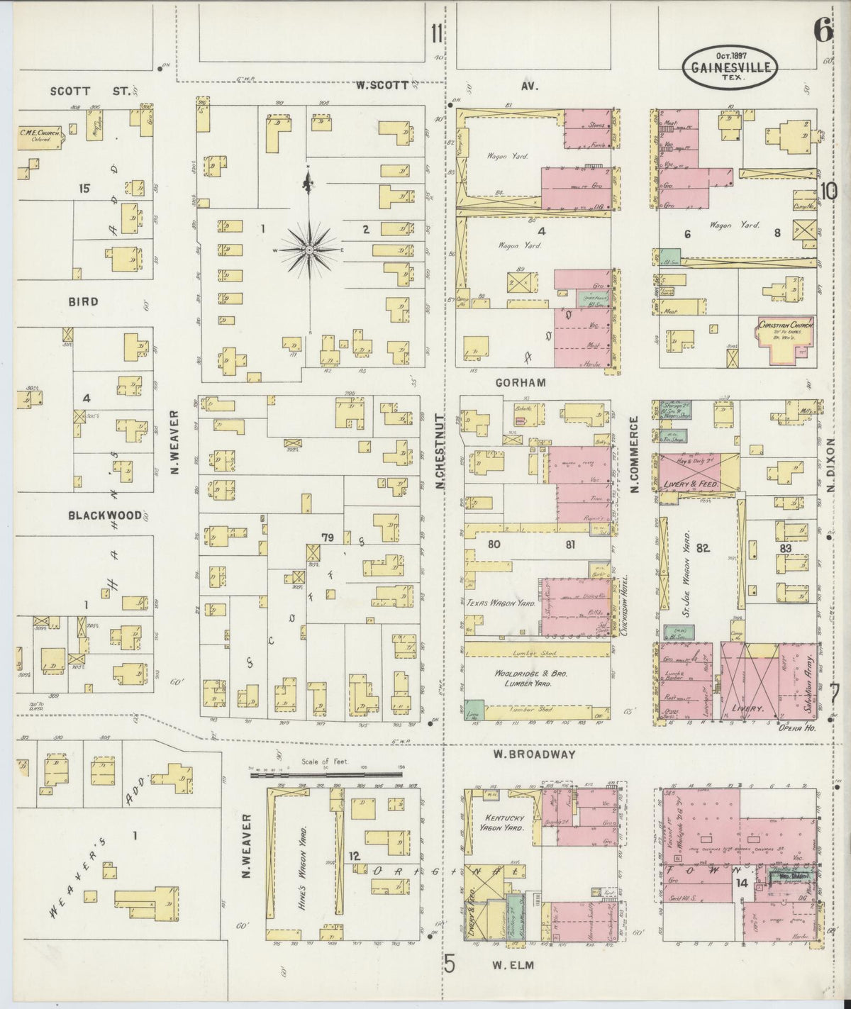 Sanborn Fire Insurance Map from Gainesville, Cooke County, Texas (1897), Sheet #0006 - Complete Map Set gallery image, historic Sanborn map, vintage wall art, Texas Texas