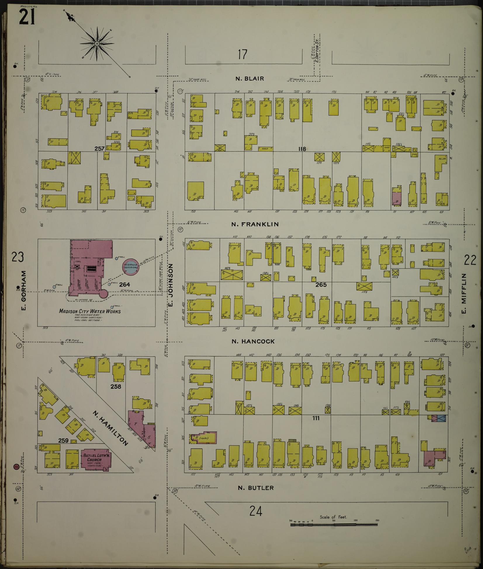 Sanborn Fire Insurance Map from Madison, Dane County, Wisconsin (1908), Sheet #0021 - Complete Map Set gallery image, historic Sanborn map, vintage wall art, Wisconsin Wisconsin