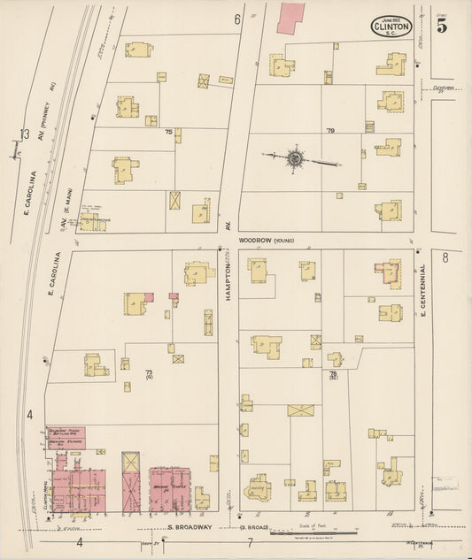 Sanborn Fire Insurance Map from Clinton, Laurens County, South Carolina (1922), Sheet #0005 - Historic Sanborn Fire Insurance Map Print, vintage old map wall art, antique decor, genealogy gift, South Carolina South Carolina map