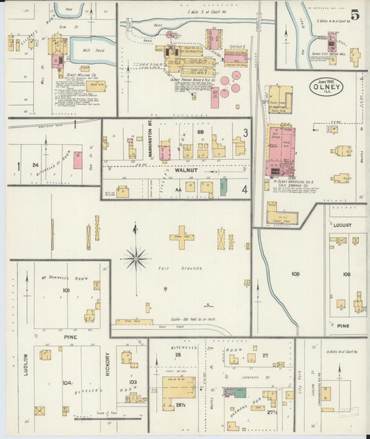 Sanborn Fire Insurance Map from Olney, Richland County, Illinois (1902), Sheet #0005 - Historic Sanborn Fire Insurance Map Print, vintage old map wall art, antique decor, genealogy gift, Illinois Illinois map