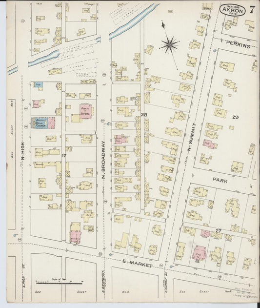 Sanborn Fire Insurance Map from Akron, Summit County, Ohio (1886), Sheet #0007 - Historic Sanborn Fire Insurance Map Print, vintage old map wall art, antique decor, genealogy gift, Ohio Ohio map