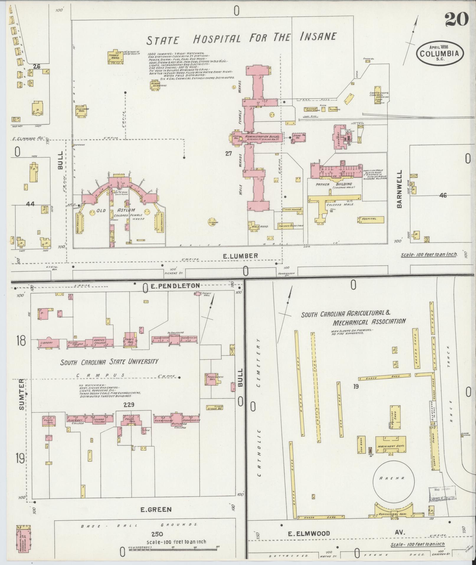 Sanborn Fire Insurance Map from Columbia, Richland County, South Carolina (1898), Sheet #0020 - Complete Map Set gallery image, historic Sanborn map, vintage wall art, South Carolina South Carolina