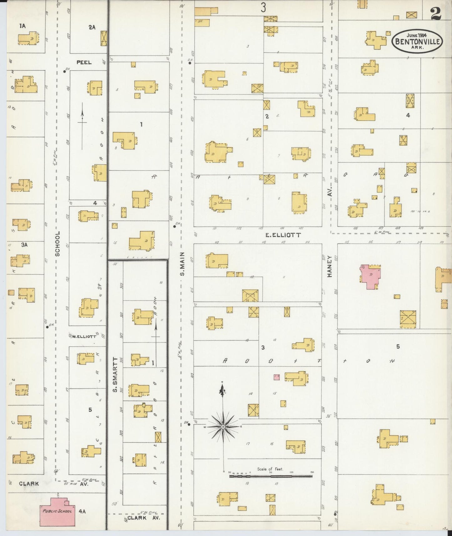Sanborn Fire Insurance Map from Bentonville, Benton County, Arkansas (1904), Sheet #0002 - Historic Sanborn Fire Insurance Map Print, vintage old map wall art, antique decor, genealogy gift, Arkansas Arkansas map