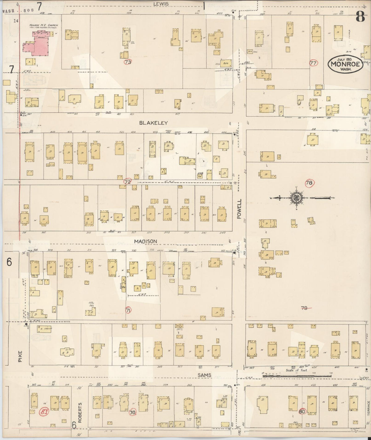 Sanborn Fire Insurance Map from Monroe, Snohomish County, Washington (1942), Sheet #0008 - Historic Sanborn Fire Insurance Map Print, vintage old map wall art, antique decor, genealogy gift, Washington Washington map