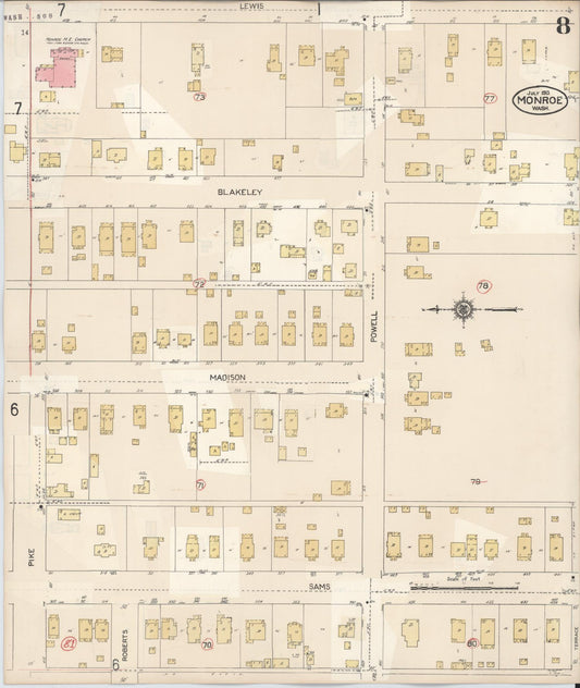 Sanborn Fire Insurance Map from Monroe, Snohomish County, Washington (1942), Sheet #0008 - Historic Sanborn Fire Insurance Map Print, vintage old map wall art, antique decor, genealogy gift, Washington Washington map
