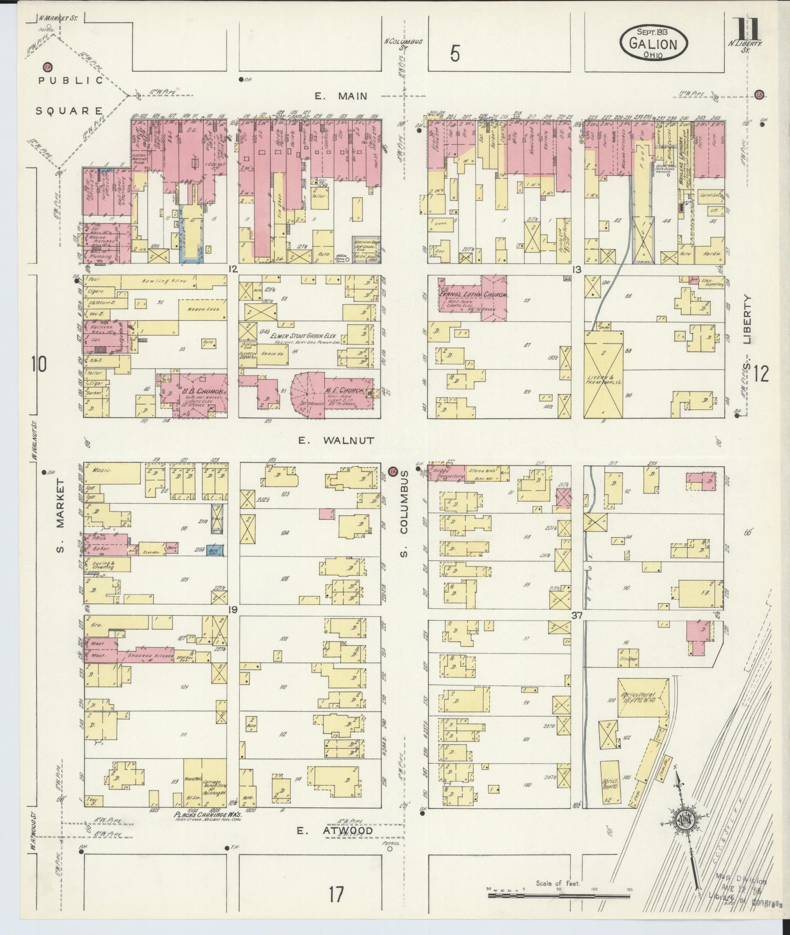 Sanborn Fire Insurance Map from Galion, Crawford County, Ohio (1913), Sheet #0011 - Complete Map Set gallery image, historic Sanborn map, vintage wall art, Ohio Ohio