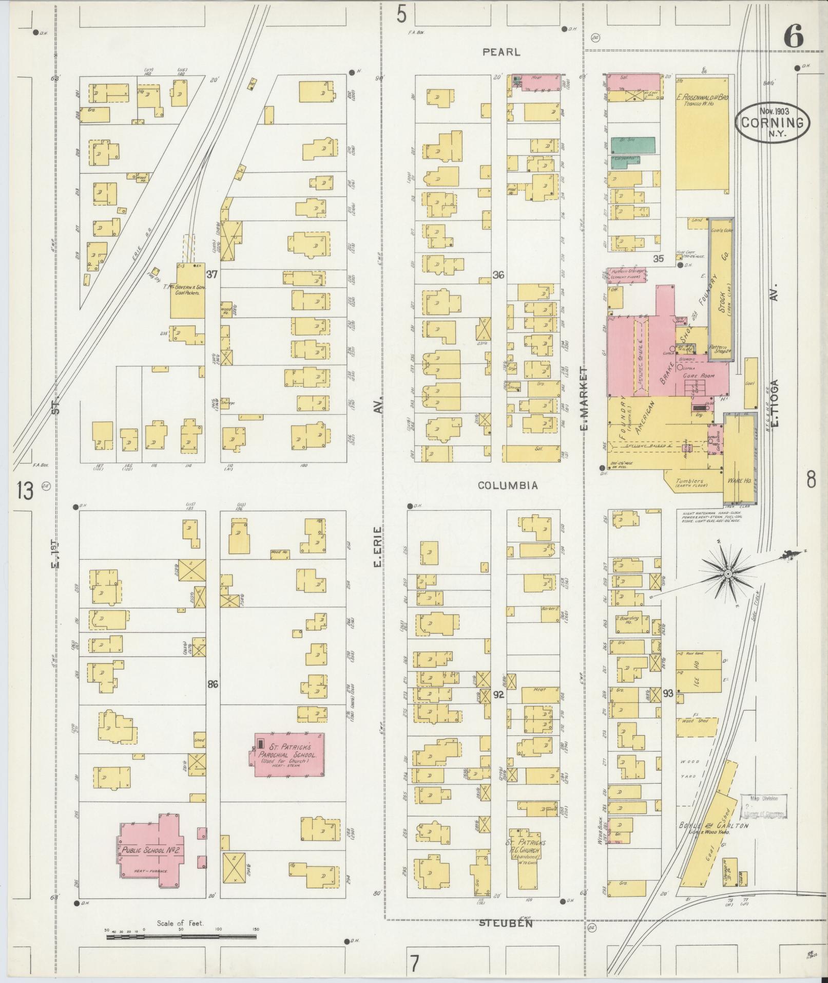 Sanborn Fire Insurance Map from Corning, Steuben County, New York (1903), Sheet #0006 - Complete Map Set gallery image, historic Sanborn map, vintage wall art, New York New York