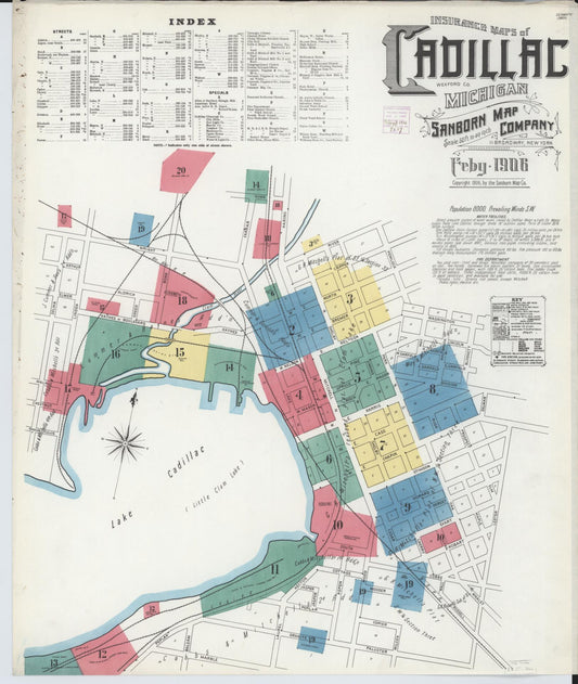 Sanborn Fire Insurance Map from Cadillac, Wexford County, Michigan (1906), Sheet #0001 - Historic Sanborn Fire Insurance Map Print, vintage old map wall art, antique decor, genealogy gift, Michigan Michigan map