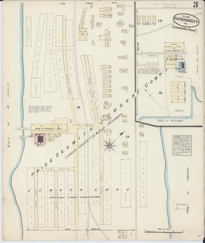 Sanborn Fire Insurance Map from Superior, Douglas County, Wisconsin (1884), Sheet #0003 - Complete Map Set gallery image, historic Sanborn map, vintage wall art, Wisconsin Wisconsin