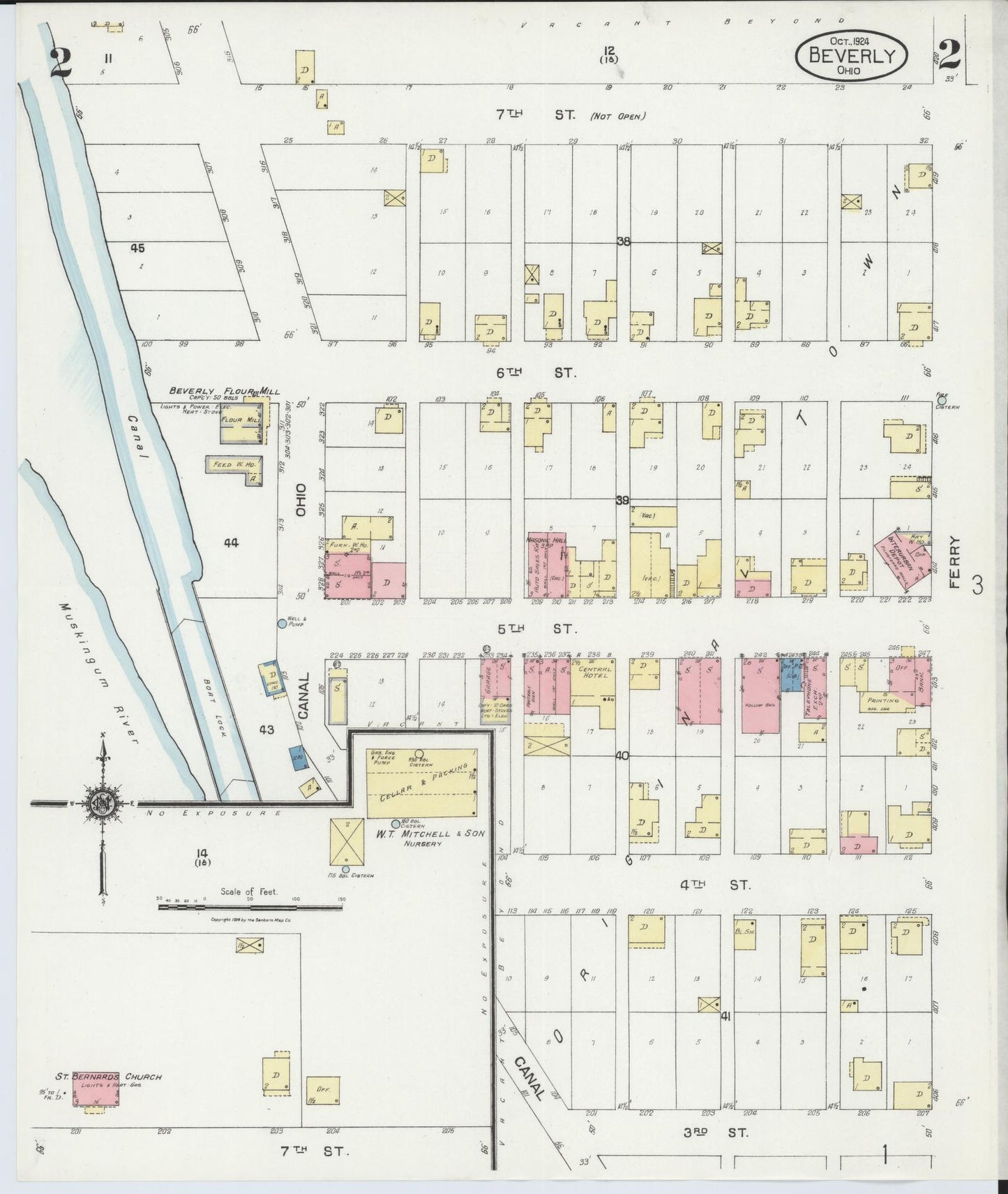 Sanborn Fire Insurance Map from Beverly, Washington County, Ohio (1924), Sheet #0002 - Historic Sanborn Fire Insurance Map Print, vintage old map wall art, antique decor, genealogy gift, Ohio Ohio map