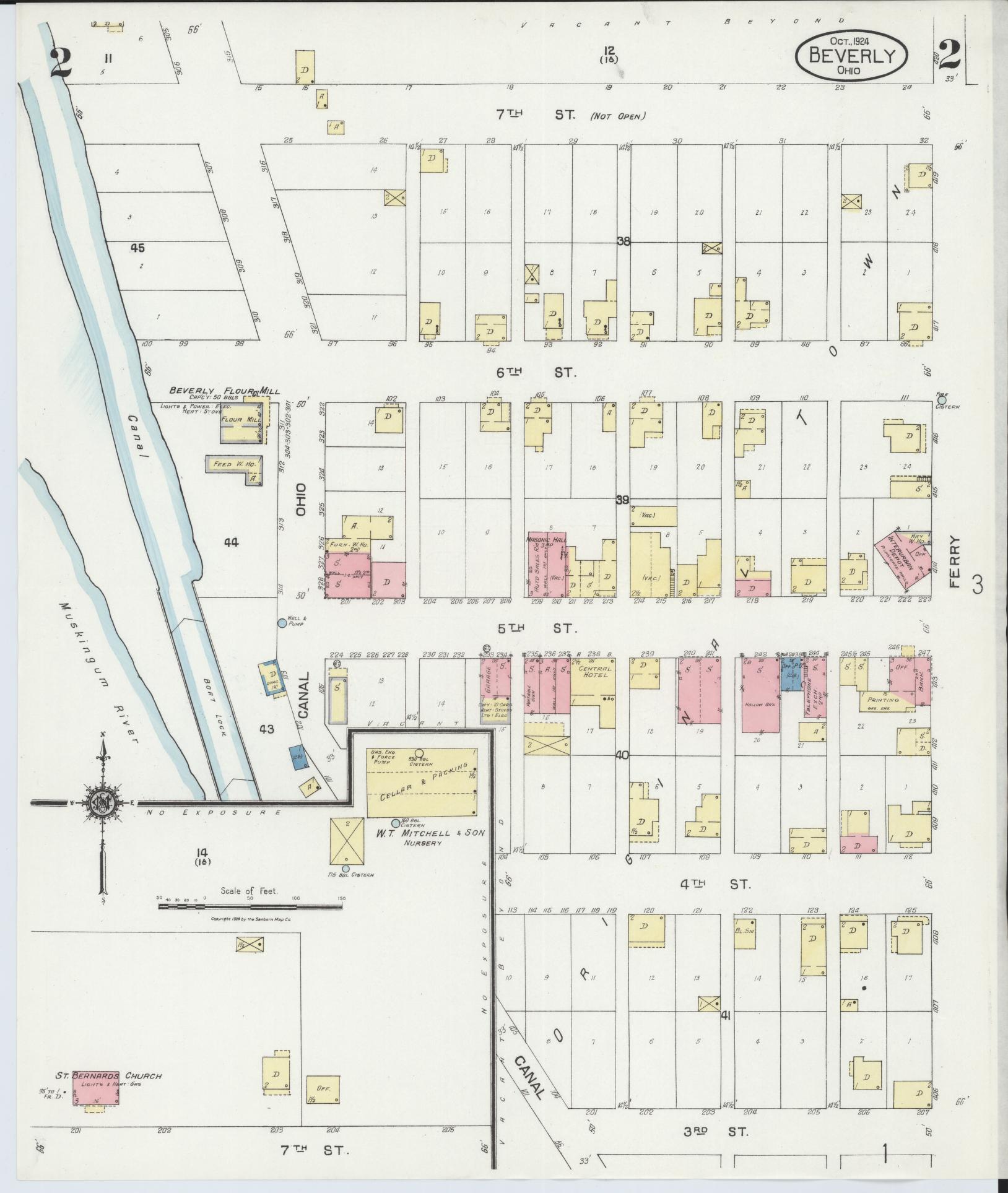 Sanborn Fire Insurance Map from Beverly, Washington County, Ohio (1924), Sheet #0002 - Historic Sanborn Fire Insurance Map Print, vintage old map wall art, antique decor, genealogy gift, Ohio Ohio map