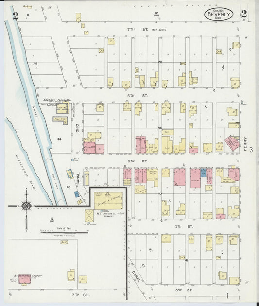 Sanborn Fire Insurance Map from Beverly, Washington County, Ohio (1924), Sheet #0002 - Historic Sanborn Fire Insurance Map Print, vintage old map wall art, antique decor, genealogy gift, Ohio Ohio map