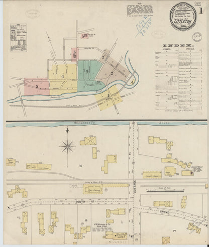 Sanborn Fire Insurance Map from Littleton, Grafton County, New Hampshire (1898), Sheet #0001 - Complete Map Set gallery image, historic Sanborn map, vintage wall art, New Hampshire New Hampshire