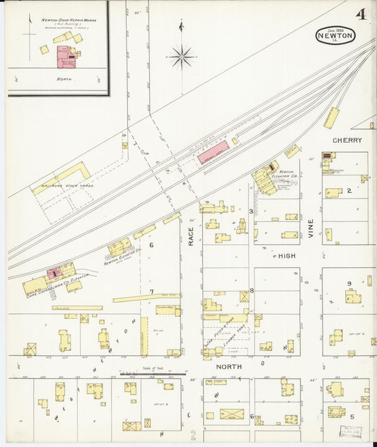 Sanborn Fire Insurance Map from Newton, Jasper County, Iowa (1894), Sheet #0004 - Historic Sanborn Fire Insurance Map Print, vintage old map wall art
