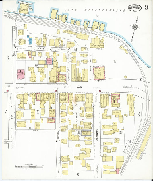 Sanborn Fire Insurance Map from Newport, Orleans County, Vermont (1919), Sheet #0003 - Historic Sanborn Fire Insurance Map Print, vintage old map wall art, antique decor, genealogy gift, Vermont Vermont map