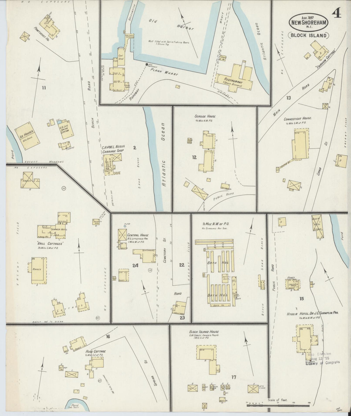 Sanborn Fire Insurance Map from New Shoreham, Newport County, Rhode Island (1897), Sheet #0004 - Complete Map Set gallery image, historic Sanborn map, vintage wall art, Rhode Island Rhode Island