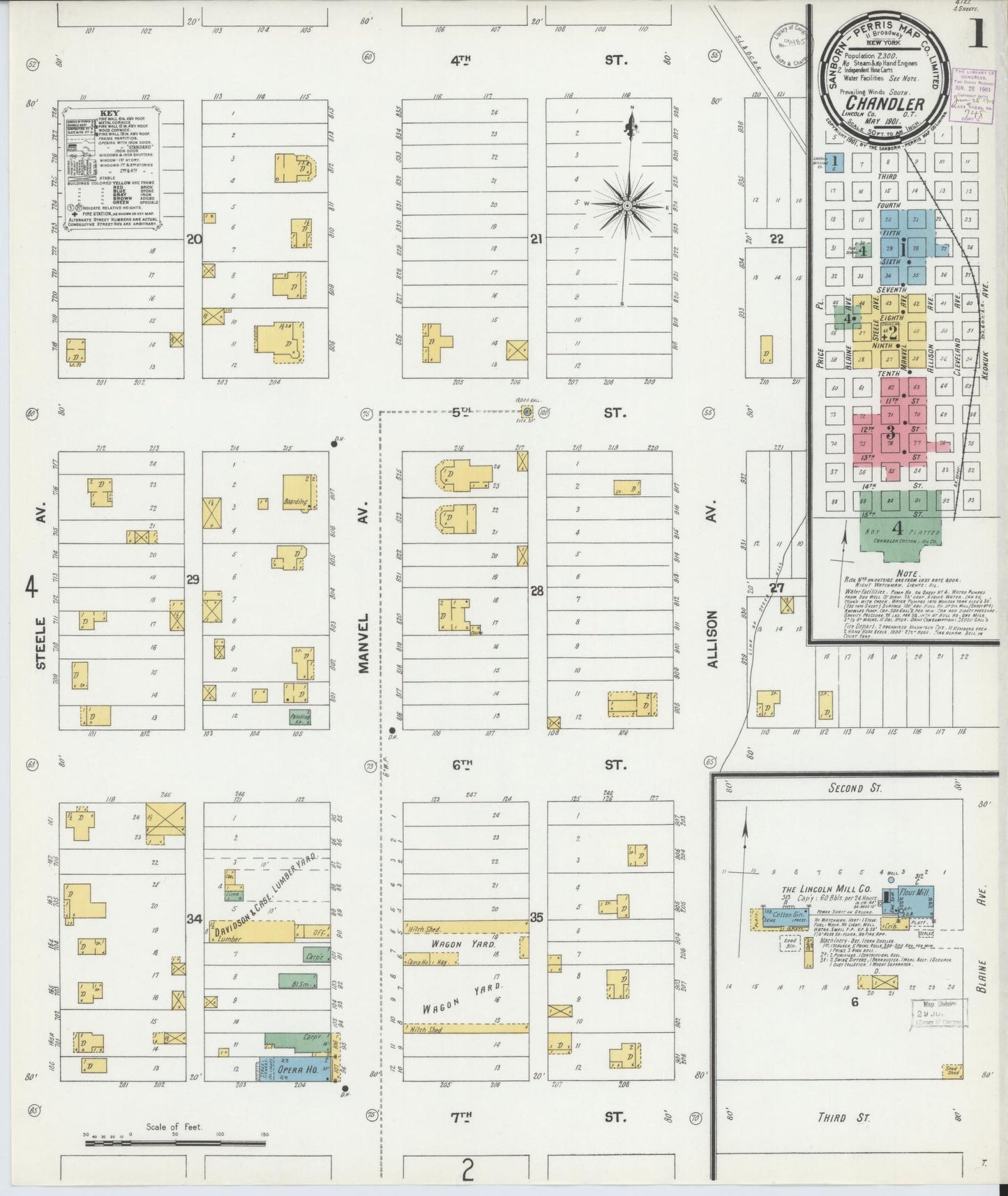 Sanborn Fire Insurance Map from Chandler, Lincoln County, Oklahoma (1901), Sheet #0001 - Historic Sanborn Fire Insurance Map Print, vintage old map wall art, antique decor, genealogy gift, Oklahoma Oklahoma map