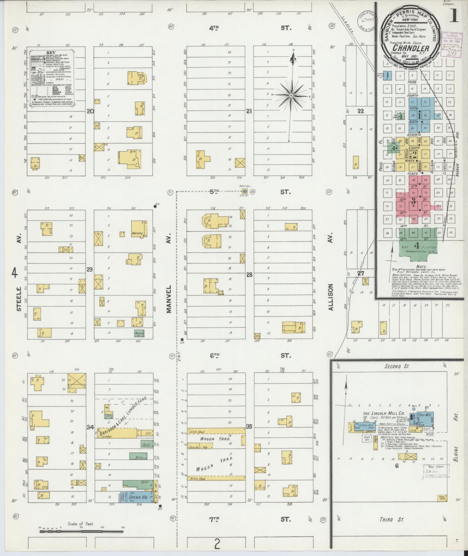 Sanborn Fire Insurance Map from Chandler, Lincoln County, Oklahoma (1901), Sheet #0001 - Historic Sanborn Fire Insurance Map Print, vintage old map wall art, antique decor, genealogy gift, Oklahoma Oklahoma map