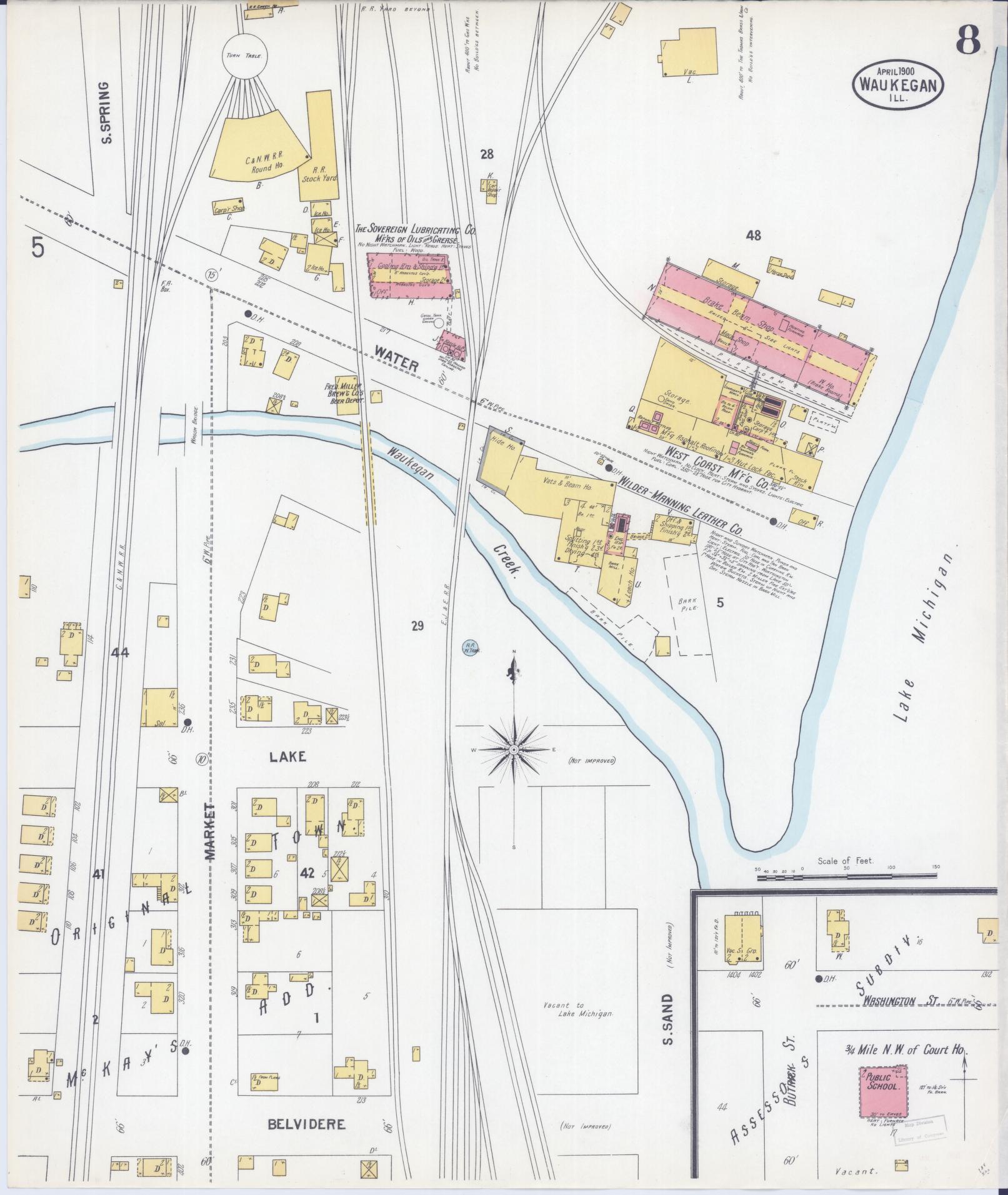 Sanborn Fire Insurance Map from Waukegan, Lake County, Illinois (1900), Sheet #0008 - Complete Map Set gallery image, historic Sanborn map, vintage wall art, Illinois Illinois