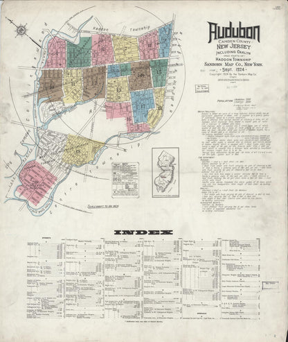 Sanborn Fire Insurance Map from Audubon, Camden County, New Jersey (1924), Sheet #0001 - Historic Sanborn Fire Insurance Map Print, vintage old map wall art, antique decor, genealogy gift, New Jersey New Jersey map