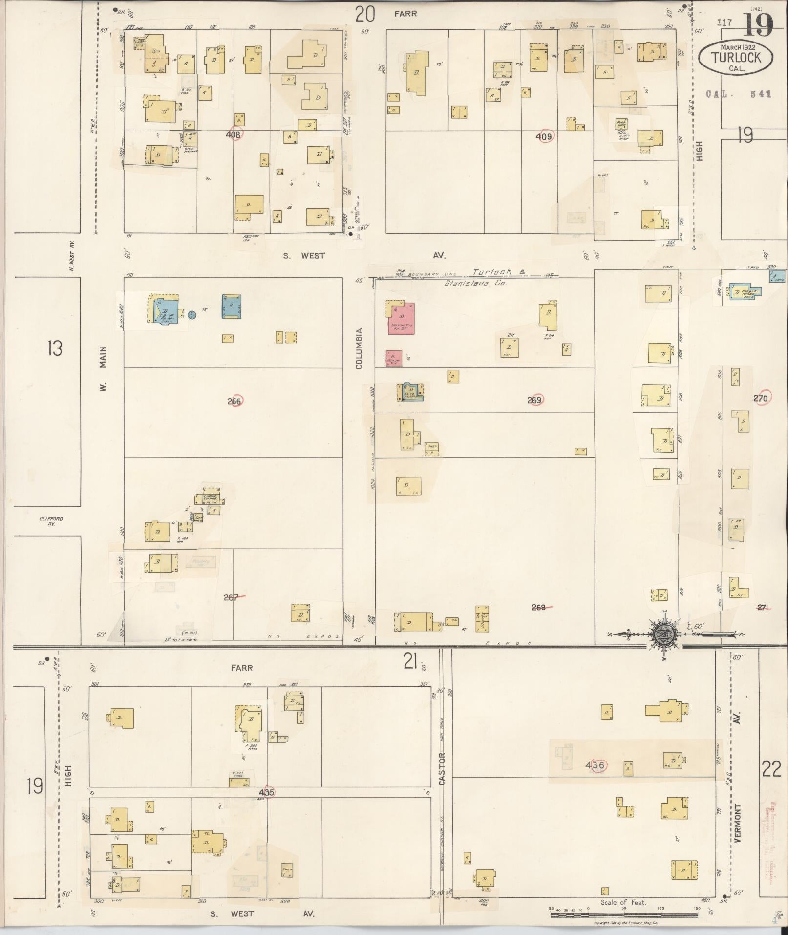 Sanborn Fire Insurance Map from Turlock, Stanislaus County, California (1943), Sheet #0019 - Complete Map Set gallery image, historic Sanborn map, vintage wall art, California California