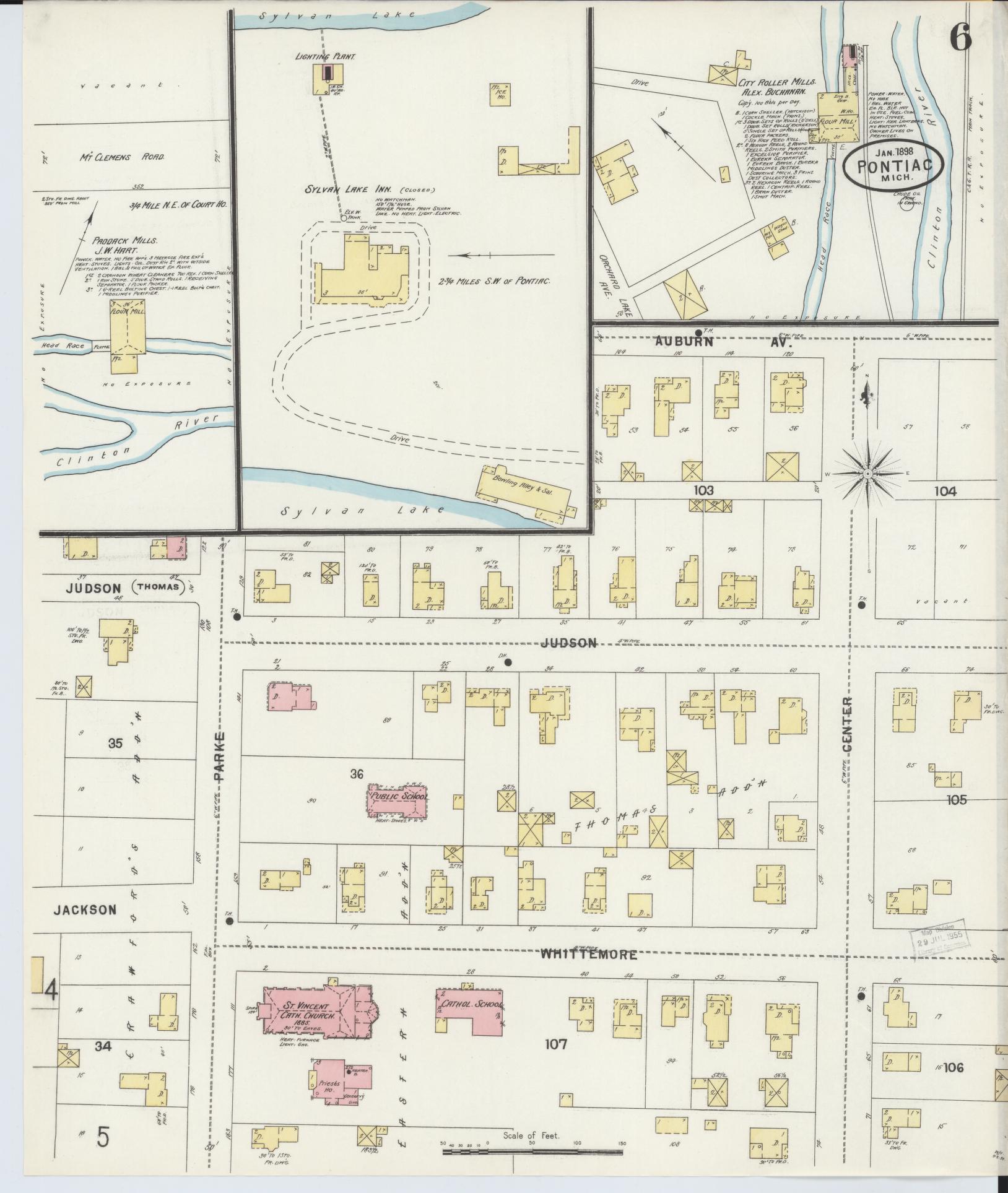 Sanborn Fire Insurance Map from Pontiac, Oakland County, Michigan (1898), Sheet #0006 - Complete Map Set gallery image, historic Sanborn map, vintage wall art, Michigan Michigan