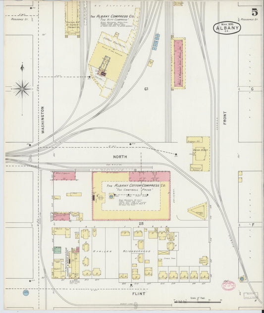 Sanborn Fire Insurance Map from Albany, Dougherty County, Georgia (1895), Sheet #0005 - Historic Sanborn Fire Insurance Map Print, vintage old map wall art, antique decor, genealogy gift, Georgia Georgia map