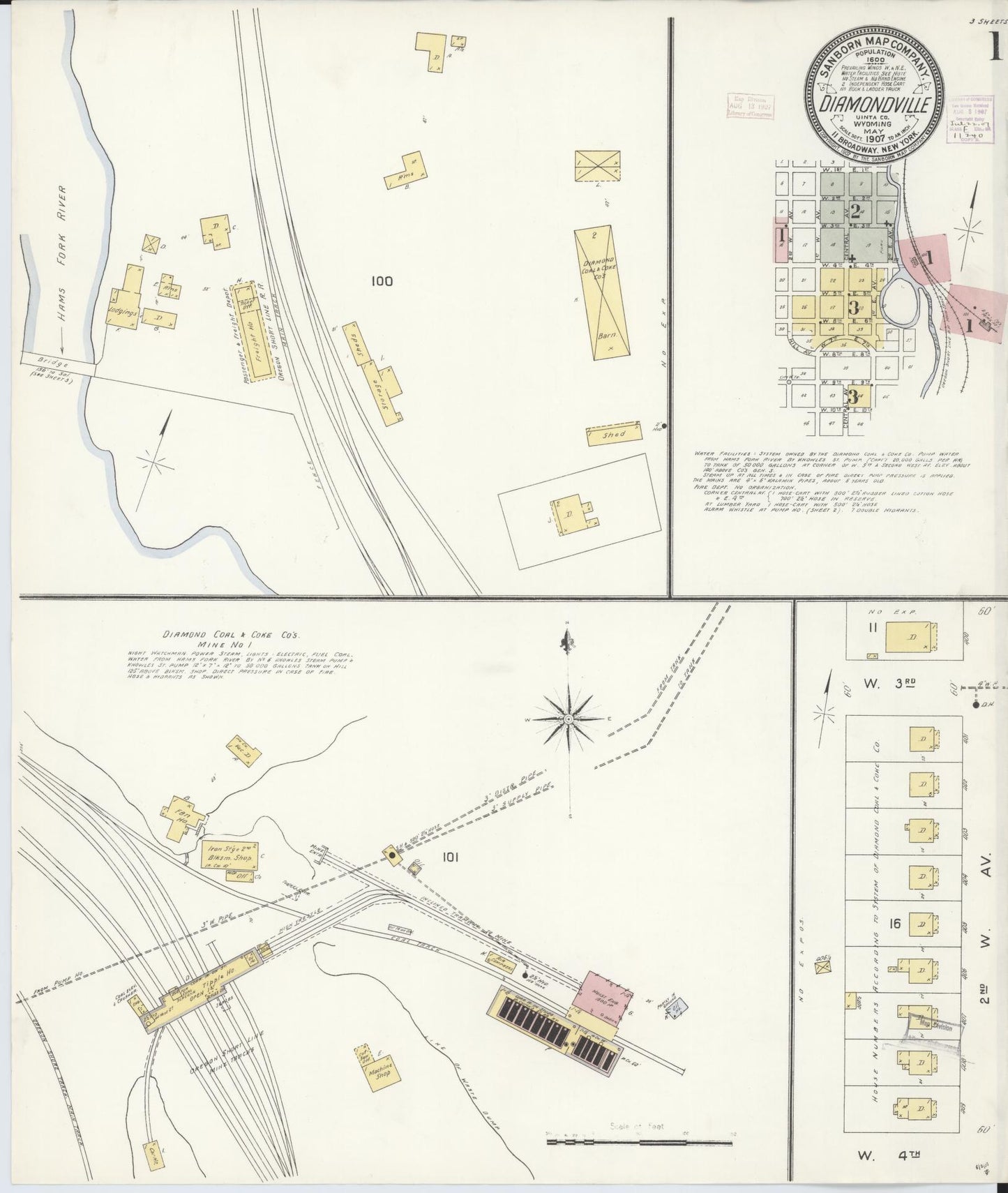 Sanborn Fire Insurance Map from Diamondville, Lincoln County, Wyoming. (1907) – Historic Sanborn Fire Insurance Map Print
