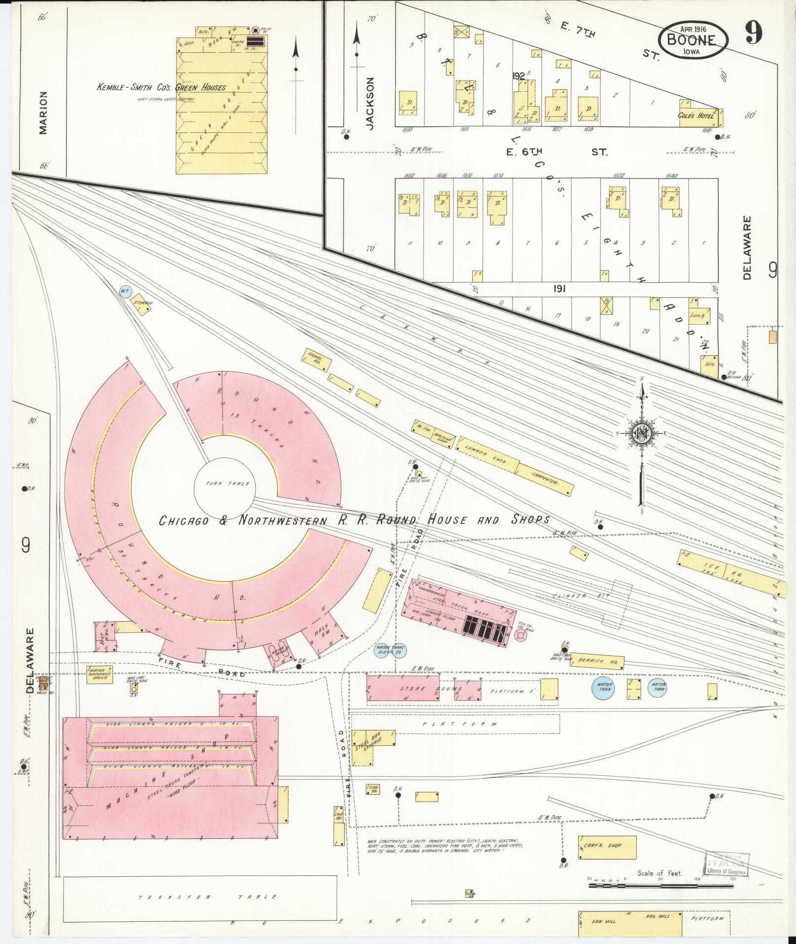 Sanborn Fire Insurance Map from Boone, Boone County, Iowa (1916), Sheet #0009 - Historic Sanborn Fire Insurance Map Print, vintage old map wall art