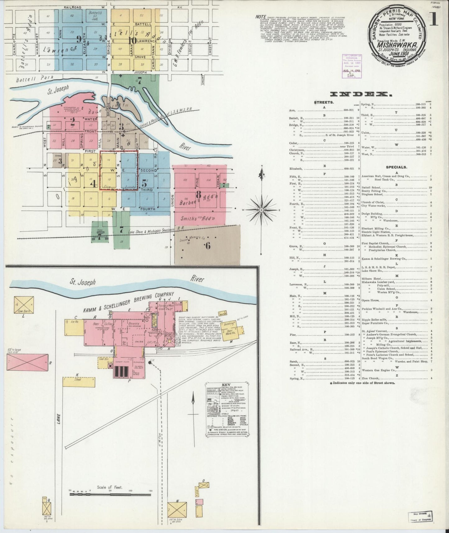 Sanborn Fire Insurance Map from Mishawaka, Saint Joseph County, Indiana (1901), Sheet #0001 - Complete Map Set gallery image, historic Sanborn map, vintage wall art, Indiana Indiana