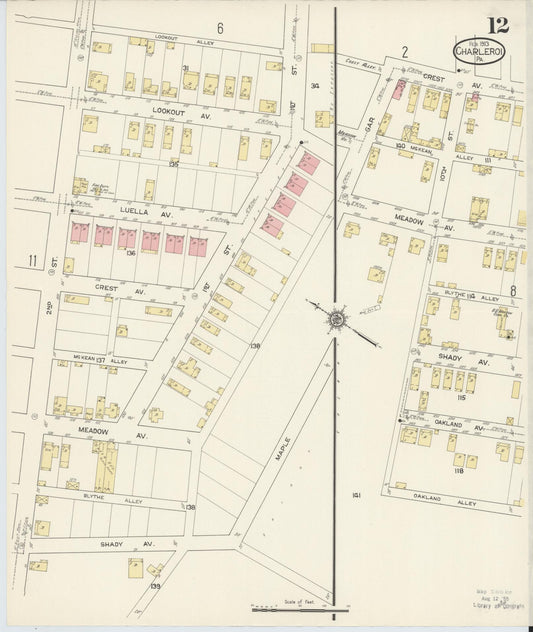 Sanborn Fire Insurance Map from Charleroi, Washington County, Pennsylvania (1913), Sheet #0012 - Historic Sanborn Fire Insurance Map Print, vintage old map wall art, antique decor, genealogy gift, Pennsylvania Pennsylvania map