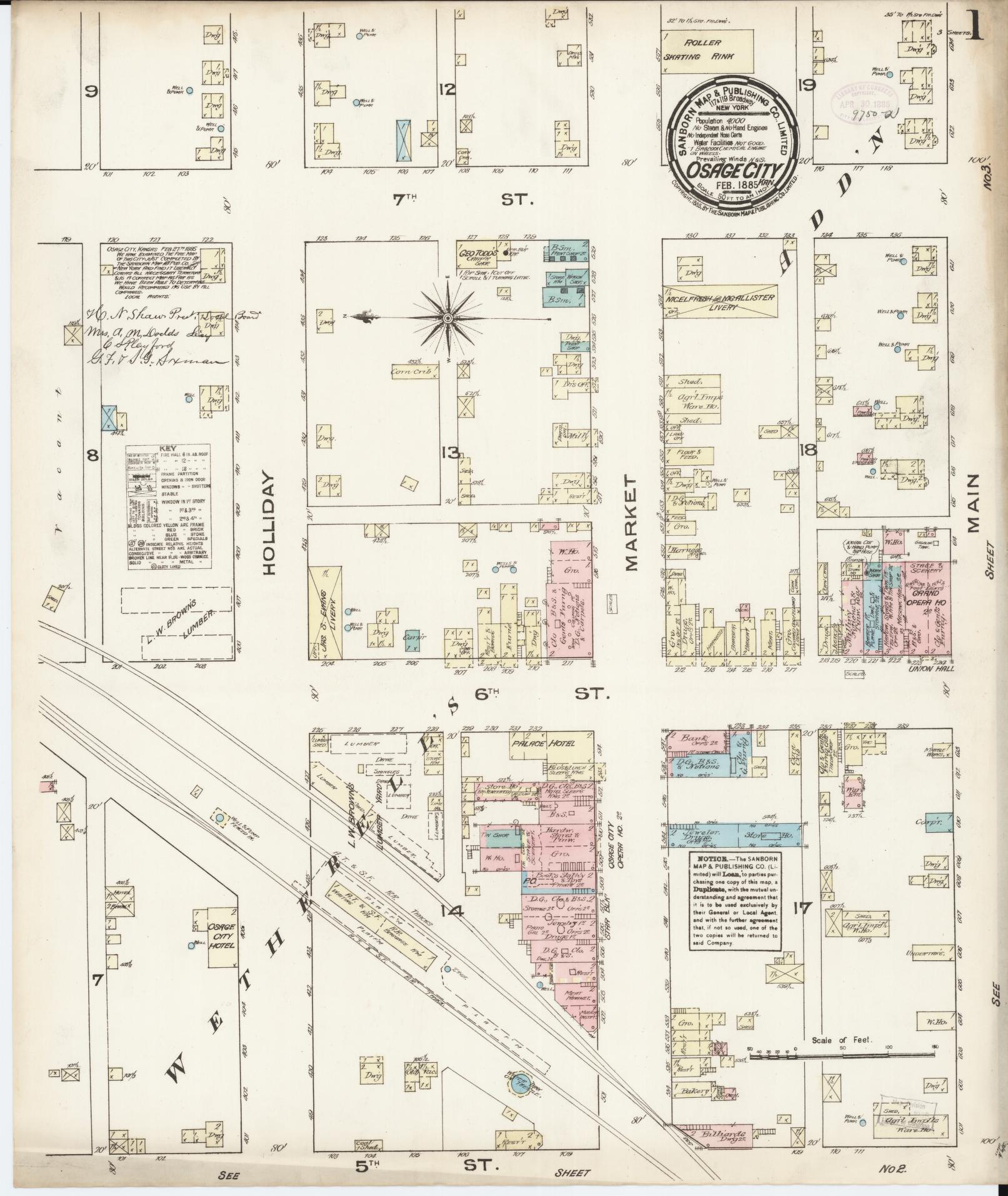 Sanborn Fire Insurance Map from Osage City, Osage County, Kansas (1885), Sheet #0001 - Historic Sanborn Fire Insurance Map Print, vintage old map wall art, antique decor, genealogy gift, Kansas Kansas map