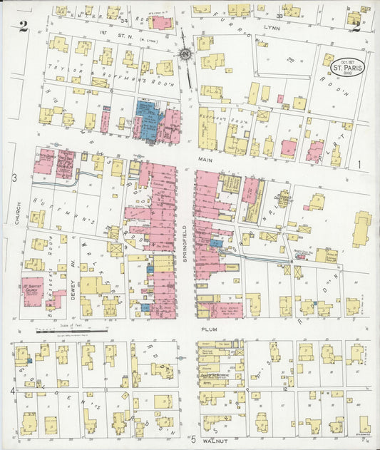 Sanborn Fire Insurance Map from Saint Paris, Champaign County, Ohio (1927), Sheet #0002 - Historic Sanborn Fire Insurance Map Print, vintage old map wall art, antique decor, genealogy gift, Ohio Ohio map