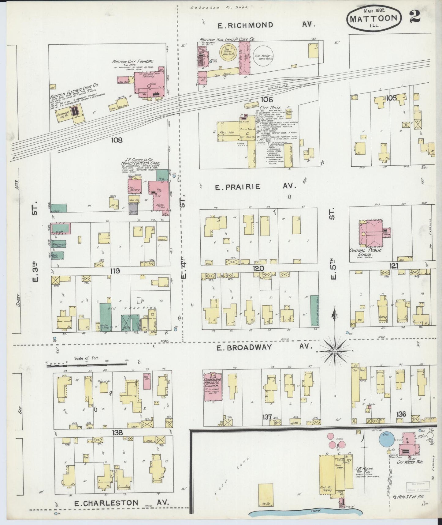 Sanborn Fire Insurance Map from Mattoon, Coles County, Illinois (1892), Sheet #0002 - Historic Sanborn Fire Insurance Map Print, vintage old map wall art, antique decor, genealogy gift, Illinois Illinois map