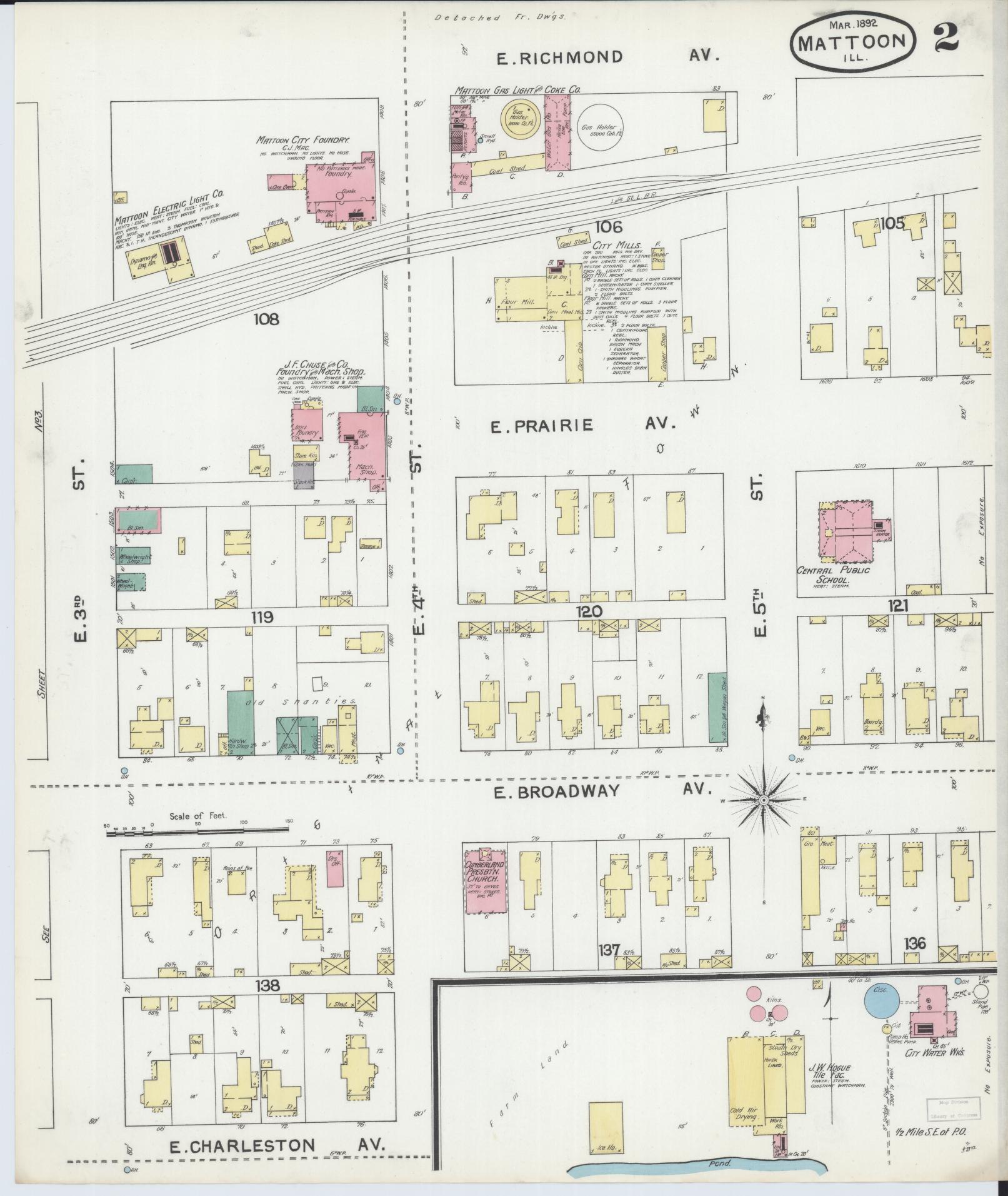 Sanborn Fire Insurance Map from Mattoon, Coles County, Illinois (1892), Sheet #0002 - Historic Sanborn Fire Insurance Map Print, vintage old map wall art, antique decor, genealogy gift, Illinois Illinois map
