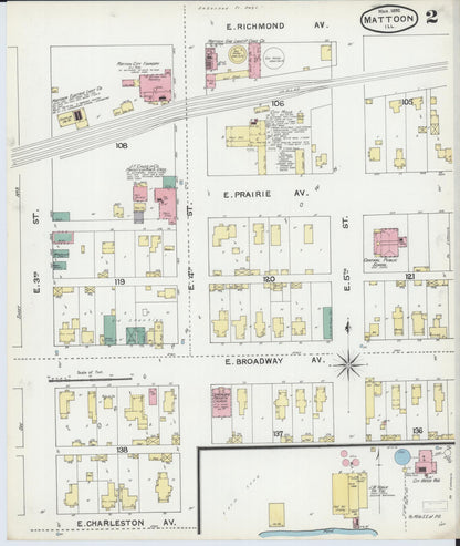 Sanborn Fire Insurance Map from Mattoon, Coles County, Illinois (1892), Sheet #0002 - Historic Sanborn Fire Insurance Map Print, vintage old map wall art, antique decor, genealogy gift, Illinois Illinois map