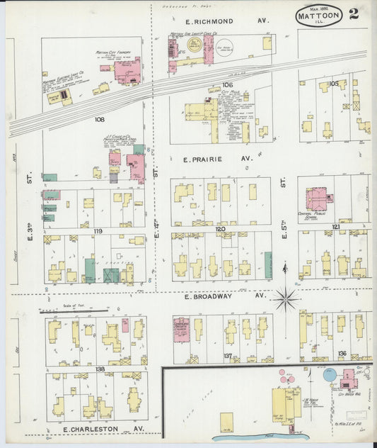 Sanborn Fire Insurance Map from Mattoon, Coles County, Illinois (1892), Sheet #0002 - Historic Sanborn Fire Insurance Map Print, vintage old map wall art, antique decor, genealogy gift, Illinois Illinois map