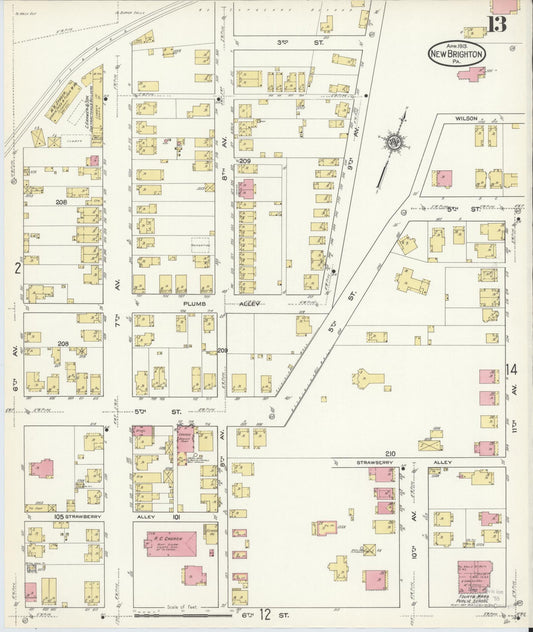 Sanborn Fire Insurance Map from New Brighton, Beaver County, Pennsylvania (1913), Sheet #0013 - Historic Sanborn Fire Insurance Map Print, vintage old map wall art, antique decor, genealogy gift, Pennsylvania Pennsylvania map