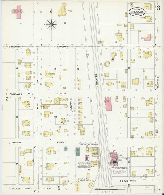 Sanborn Fire Insurance Map from Union City, Obion County, Tennessee (1907), Sheet #0003 - Historic Sanborn Fire Insurance Map Print, vintage old map wall art, antique decor, genealogy gift, Tennessee Tennessee map